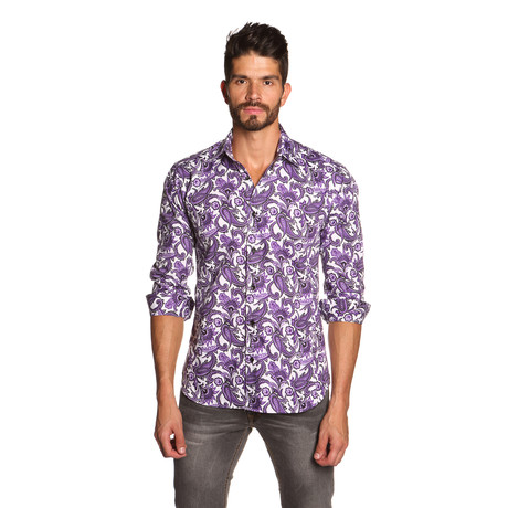 THOMAS Button-Up Shirt // Purple + White Paisley (S)