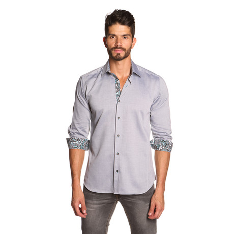 THOMAS Button-Up Shirt // Grey + Turquoise Paisley (S)