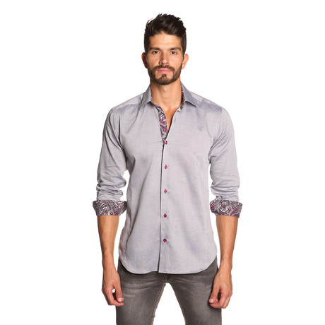 THOMAS Button-Up Shirt // Grey + Pink Paisley (S)