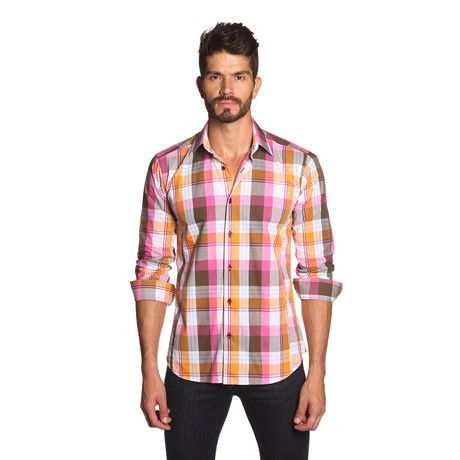 THOMAS Button Up Shirt // Pink + Brown Check (S)