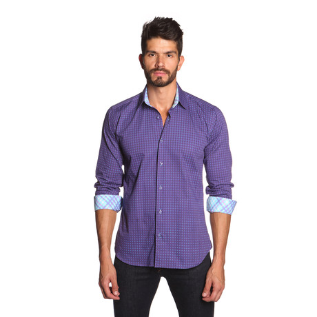 THOMAS Button Up Shirt // Purple + Turquoise Diamond (S)