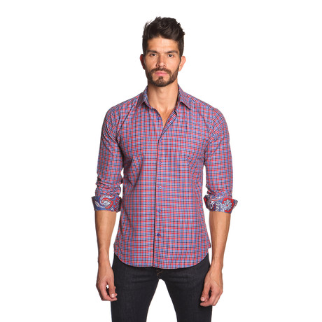 THOMAS Button Up Shirt // Blue + Red Check (S)