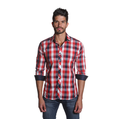 OTT Button Up Shirt // Navy + Red Check (M)