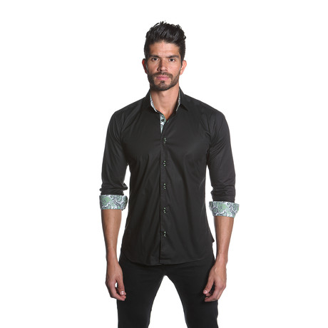 AVE Button Up Shirt // Black + Green Paisley (S)