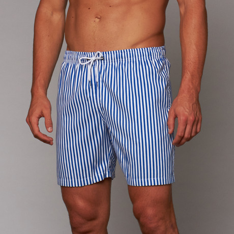 Boardies // Deck Stripe Mid-Length Short // Royal Blue + White (M)