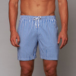 Boardies // Deck Stripe Mid-Length Short // Royal Blue + White (M)