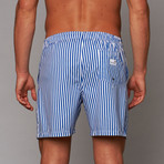 Boardies // Deck Stripe Mid-Length Short // Royal Blue + White (M)