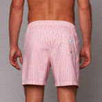 Boardies // Deck Stripe Mid-Length Short // Pink + White (M)
