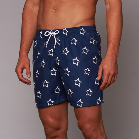 Boardies // Stars Mid-Length Short // Navy Blue + White  (M)