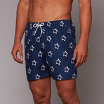 Boardies // Stars Mid-Length Short // Navy Blue + White  (M)