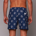 Boardies // Stars Mid-Length Short // Navy Blue + White  (M)