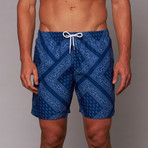 Boardies // Long Beach Mid-Length Short // Bandana Blue  (M)