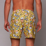 Paisley Wave Mid-Length Short // Yellow (M)