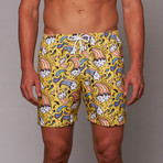 Paisley Wave Mid-Length Short // Yellow (M)