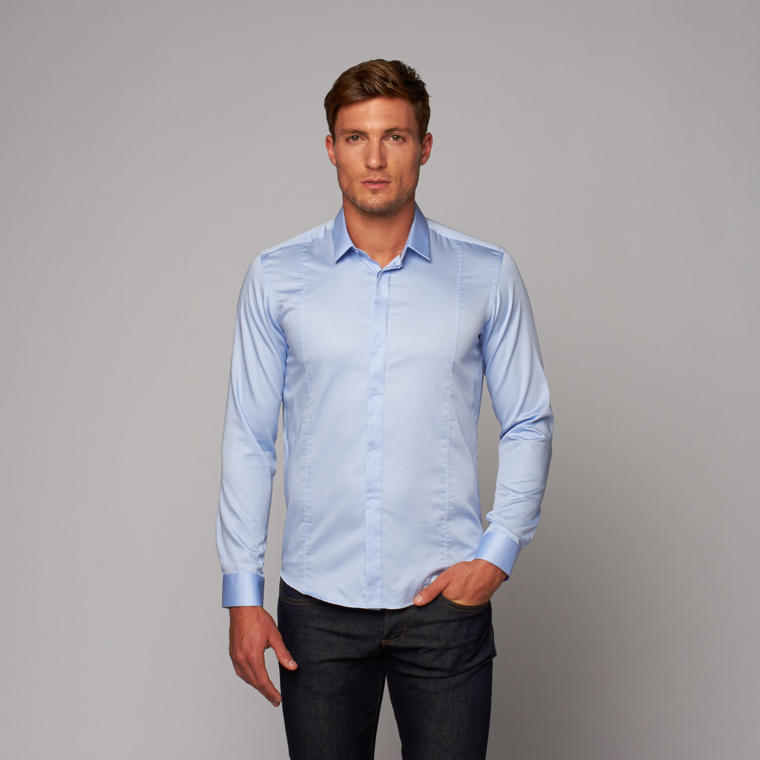 Cotton Button-Up Shirt // Light Blue (S) - Ron Tomson - Touch of Modern