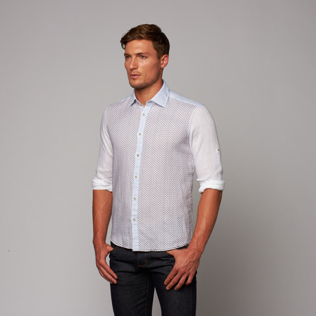 Button-Up Shirt // White + Navy (S)