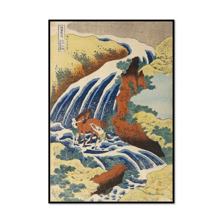 Two Men Washing a Horse in a Waterfall (16.5"L x 11.4"W)
