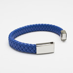 Braided Leather Bracelet + Stainless Steel Buckle (Blue)