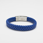 Braided Leather Bracelet + Stainless Steel Buckle (Blue)