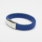 Braided Leather Bracelet + Stainless Steel Buckle (Blue)