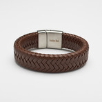 Fancy Genuine Thick Braided Leather Buckle Bracelet // Brown