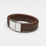 Fancy Genuine Thick Braided Leather Buckle Bracelet // Brown