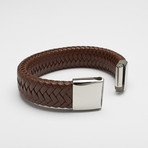 Fancy Genuine Thick Braided Leather Buckle Bracelet // Brown