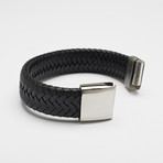 Fancy Genuine Thick Braided Leather Buckle Bracelet // Black