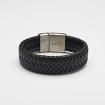 Fancy Genuine Thick Braided Leather Buckle Bracelet // Black