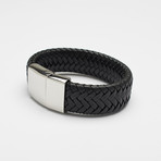 Fancy Genuine Thick Braided Leather Buckle Bracelet // Black