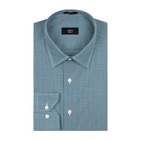 Egyptian Cotton Slim Fit Button-Up // Navy + Green Micro Tattersall (14.5 (32-33))