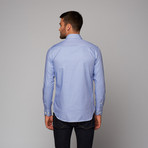 Micro-Check Poplin Egyptian Cotton Shirt // Navy + Blue Euro Collar (15 (32-33))