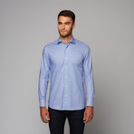Micro-Check Poplin Egyptian Cotton Shirt // Navy + Blue Euro Collar (15 (32-33))