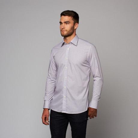 Fine Tattersall Shirt // Grey + Grape Contemporary Collar (15.5 (34-35))