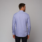 Alâra // Micro Gingham Poplin Shirt // Rich Blue Contemporary Collar (16 (34-35))
