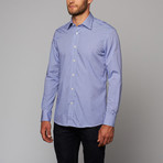 Alâra // Micro Gingham Poplin Shirt // Rich Blue Contemporary Collar (16 (34-35))