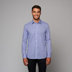Alâra // Micro Gingham Poplin Shirt // Rich Blue Contemporary Collar (16 (34-35))
