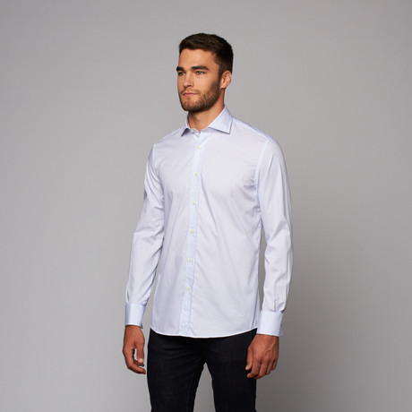Textured London Stripe Shirt // Blue Euro Collar (15 (32-33))