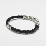 Leather Bracelet + Stainless Steel Magnetic Clasp (Black + Multi)