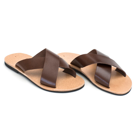 Paros Cross Strap Leather Sandal // Brown (Euro: 40)