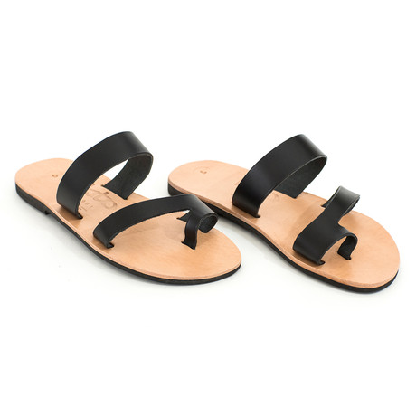 Santorini Double Toe Strap Leather Sandal // Black (Euro: 40)
