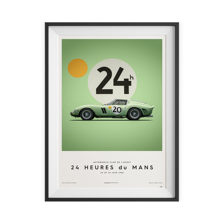 Ferrari 250 GTO Le Mans 1962 // Green // Poster (27.5"W x 39.5"H)