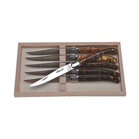 Steak Knives with Acrylic Tortoiseshell Handles in Box // Set of 6