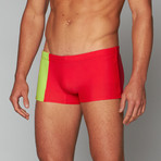 Priapos Swim Trunk with C-Ring // Red + Lime (S)