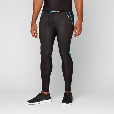 A200 Long Compression Tights // Black + Neon Blue (XS)