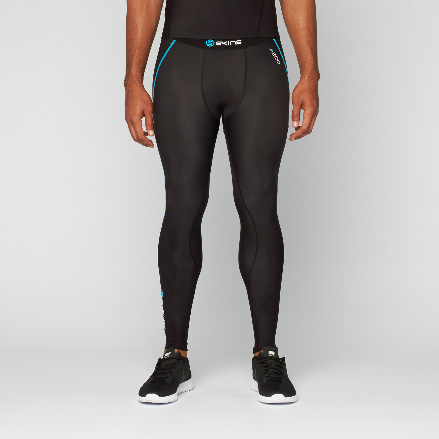 A200 Long Compression Tights // Black + Neon Blue (XS) - SKINS - Touch of  Modern