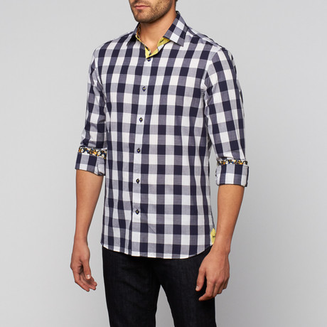 Large Checkered Button-Up // Navy (S)