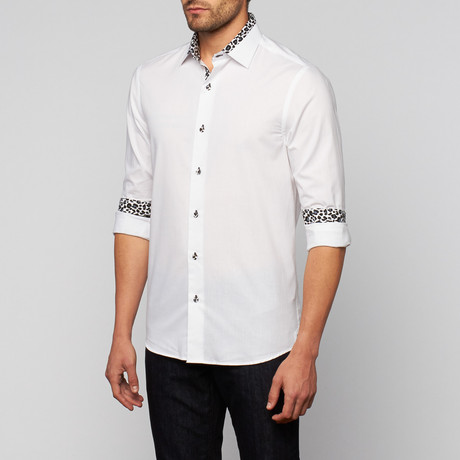 Solid Leopard Trim Button-Up // White (S)