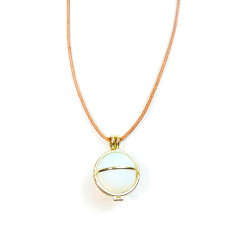 Opal Glass Polished Pendant Cage Necklace