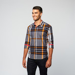 Plaid Button Up // Grey + Orange (L)